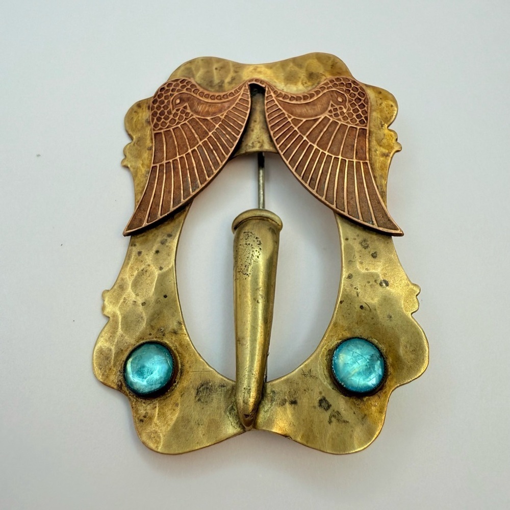 Art Nouveau antique brooch brass and copper